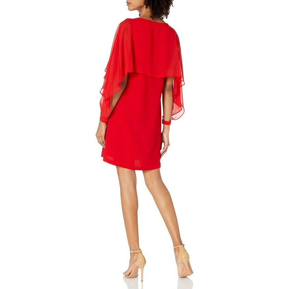 NANETTE LEPORE chiffon popover long sheer sleeve red shift dress Size 4 NEW - Picture 3 of 6